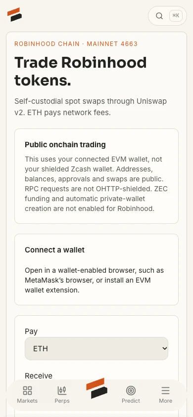 Robinhood token swap screen.