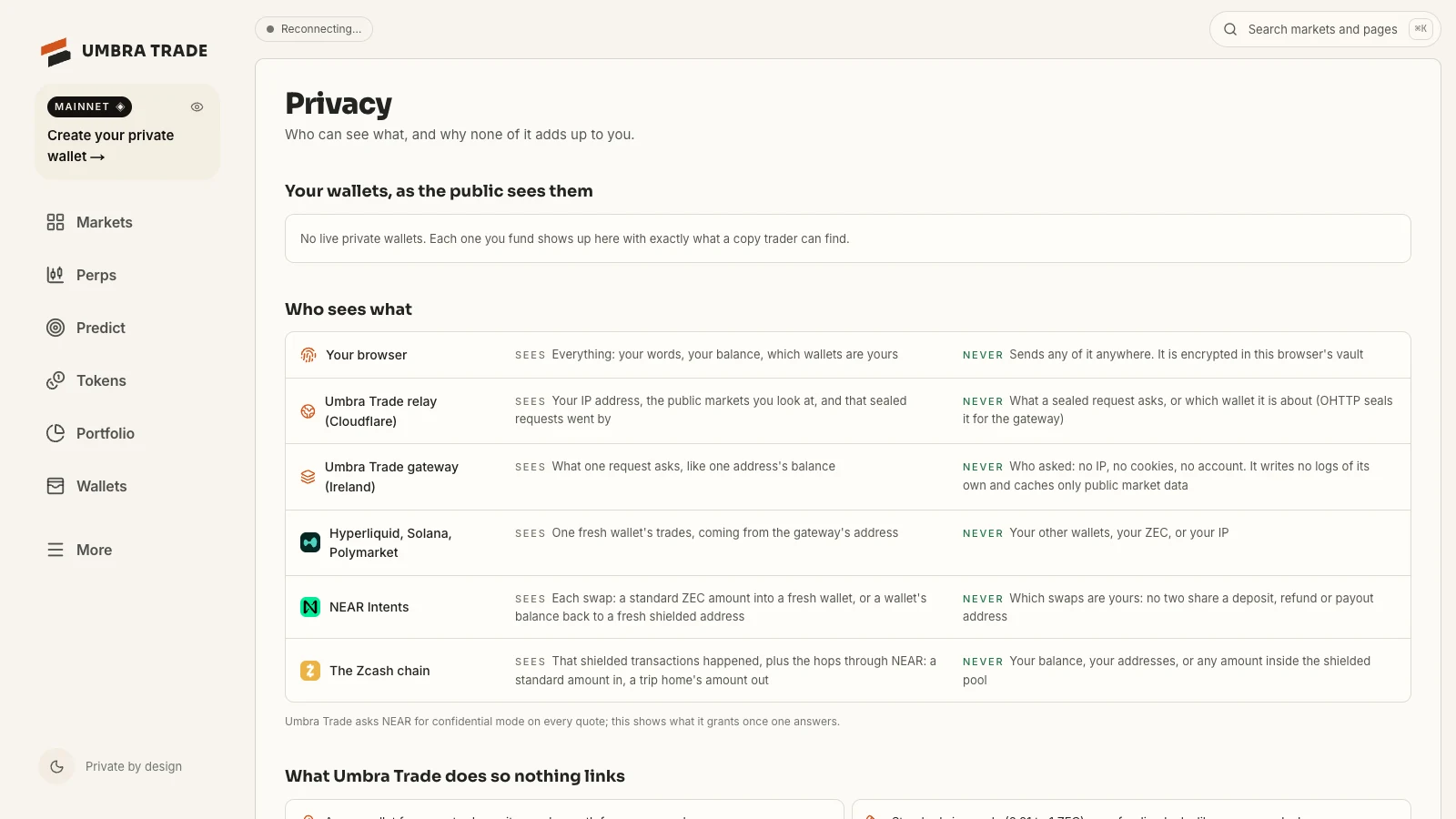 The Privacy screen of the app.